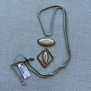 Chico’s Diamond Drop Nosz Silver And Gold Tone Necklace 34” Long New With Tag